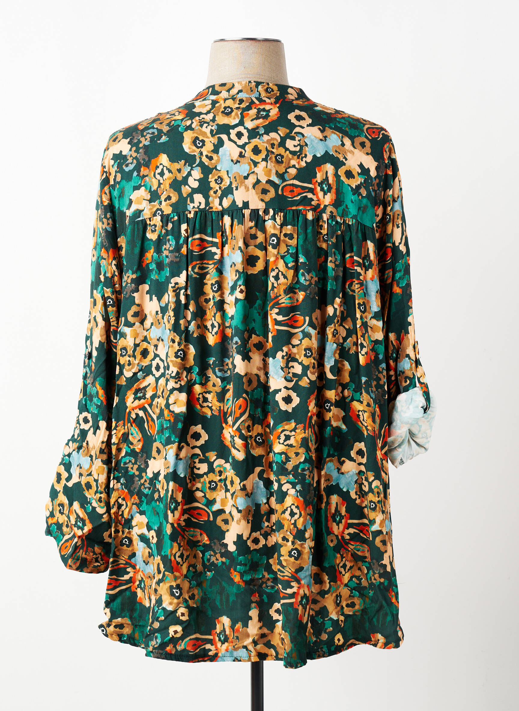 Blouse tissage popeline manches longues vert COULEURS DU TEMPS femme