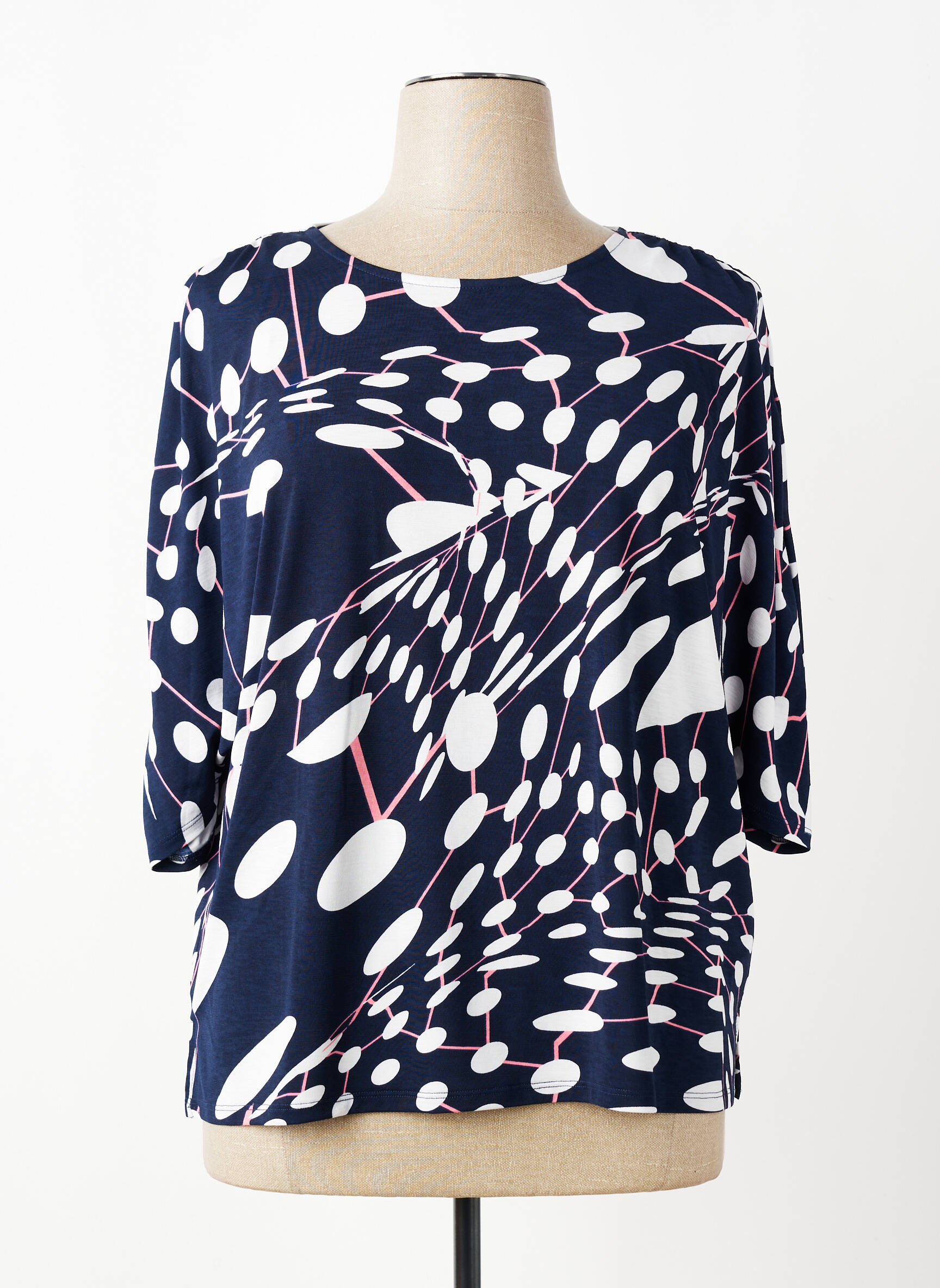 Blouse imprimé fantaisie manches 3/4 bleu MARBLE femme