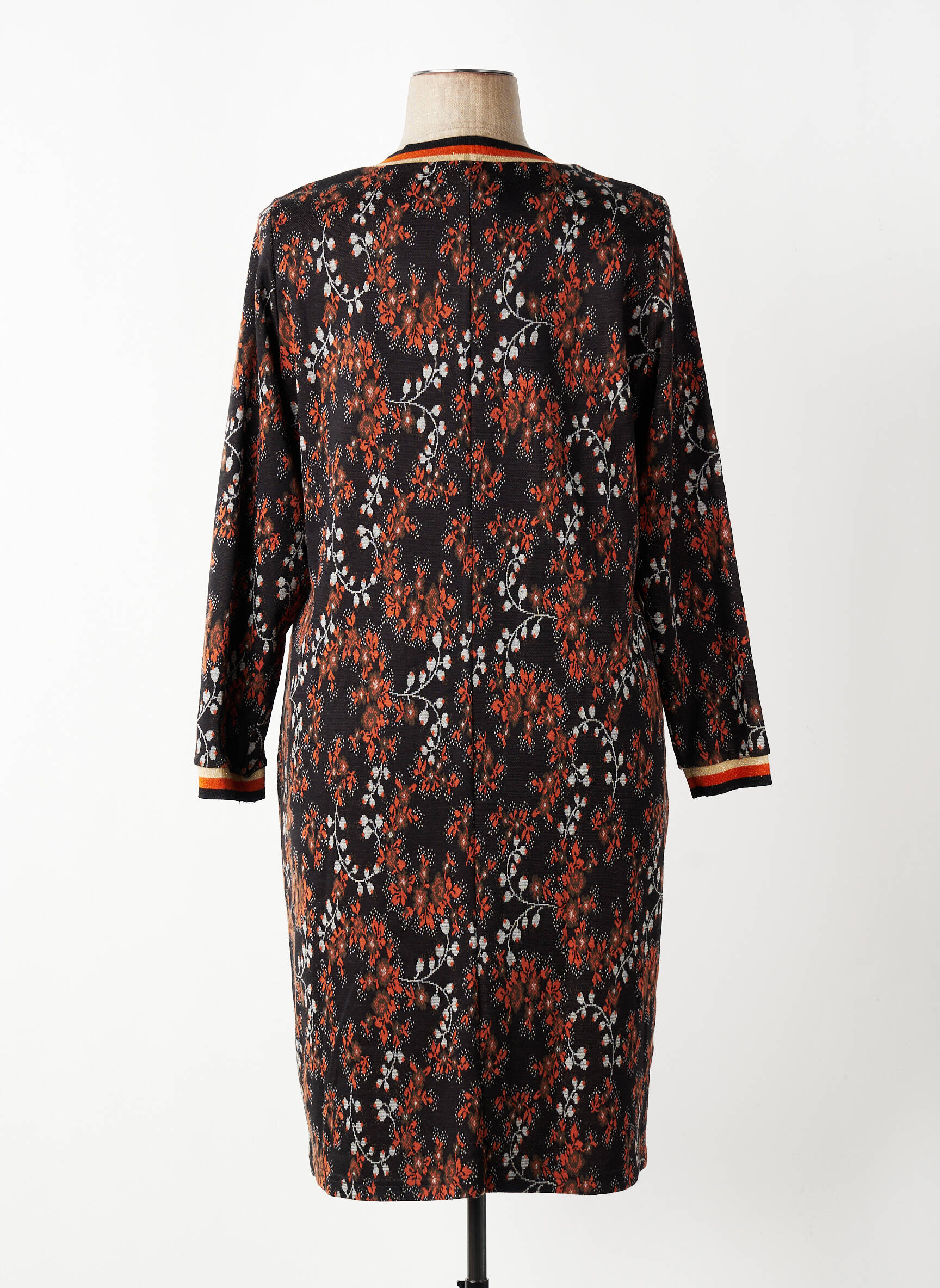 Robe mi-longue imprimé fleurs manches longues noir GUY DUBOUIS femme