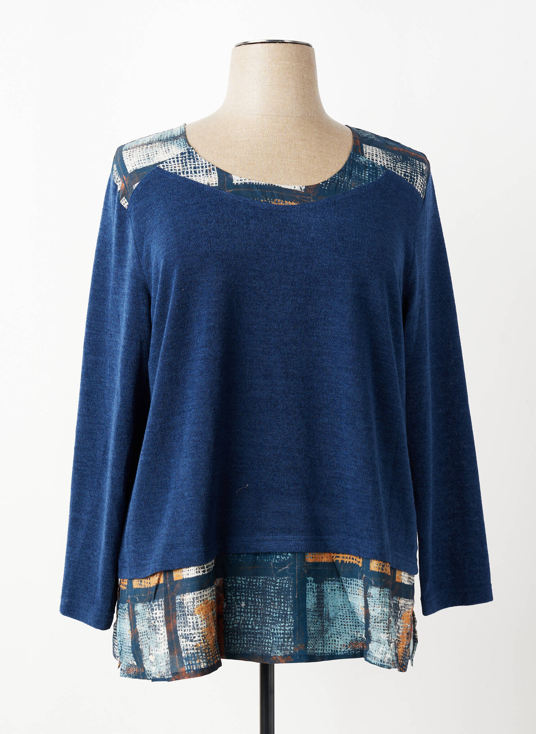 Pull tunique tissage chiné manches longues bleu GUY DUBOUIS femme