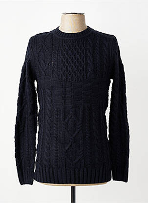 Pull col rond manches longues bleu QUINZE & TREIZE homme
