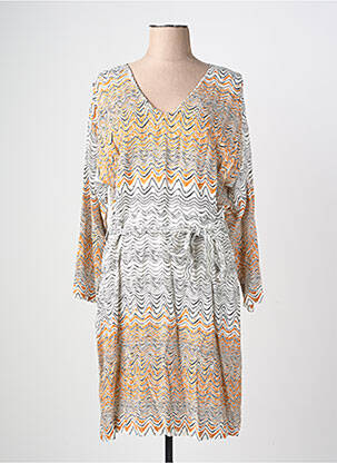 Robe mi-longue imprimé fantaisie manches longues orange SURKANA femme