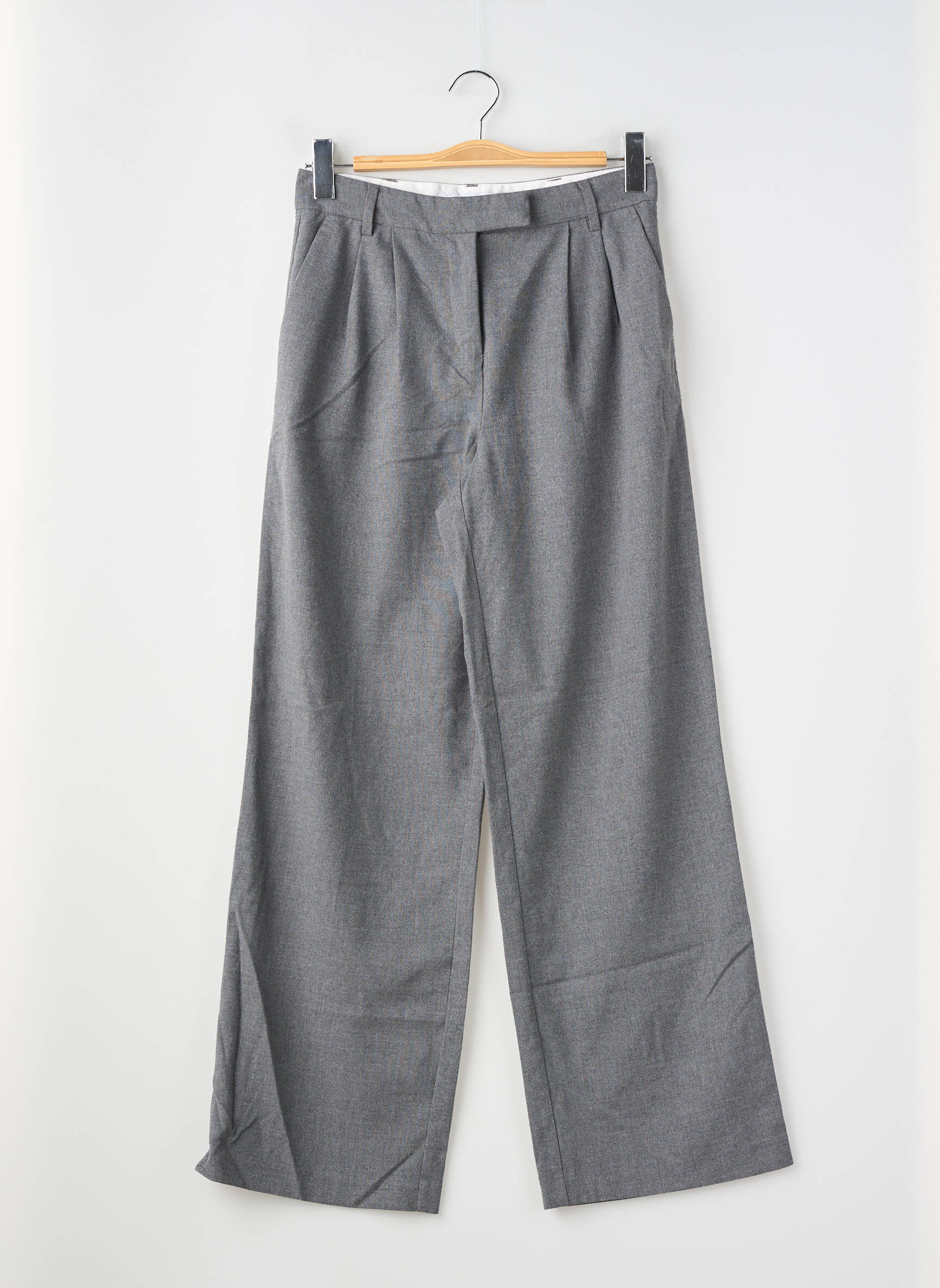 Pantalon large taille à pinces taille haute gris BERSHKA femme