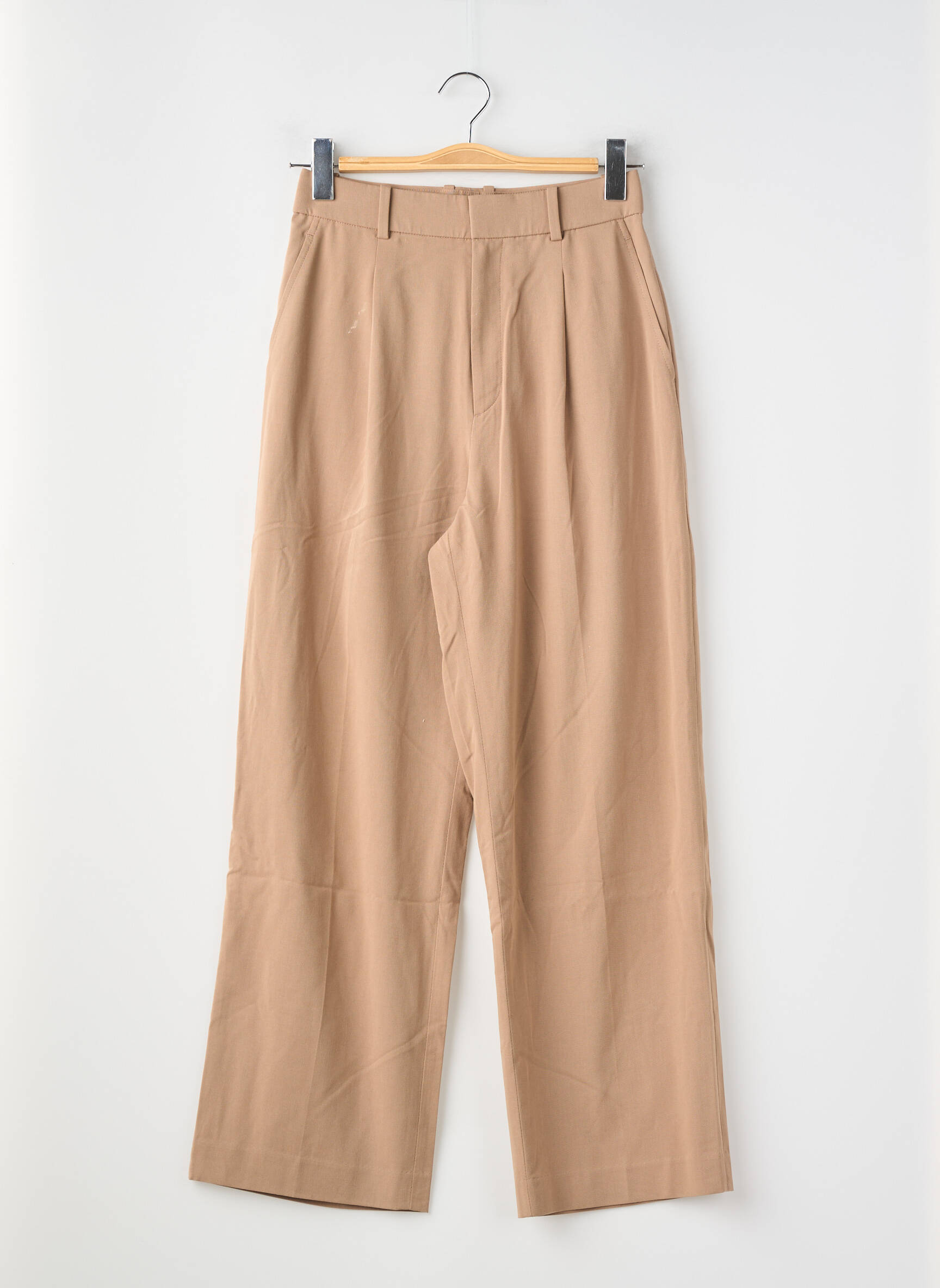 Pantalon large tissage popeline taille haute marron UNIQLO femme