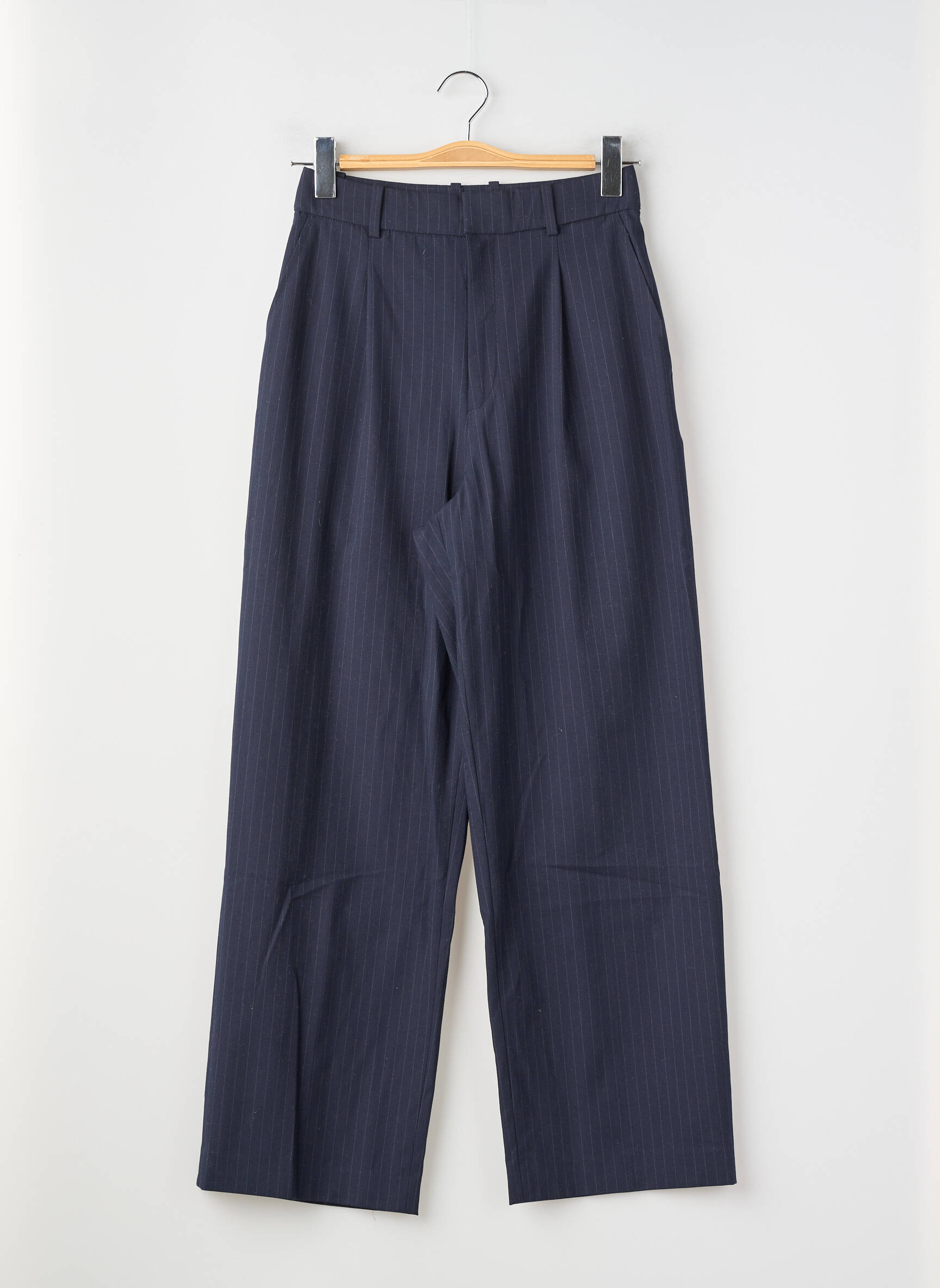 Pantalon large tissage popeline taille haute bleu UNIQLO femme
