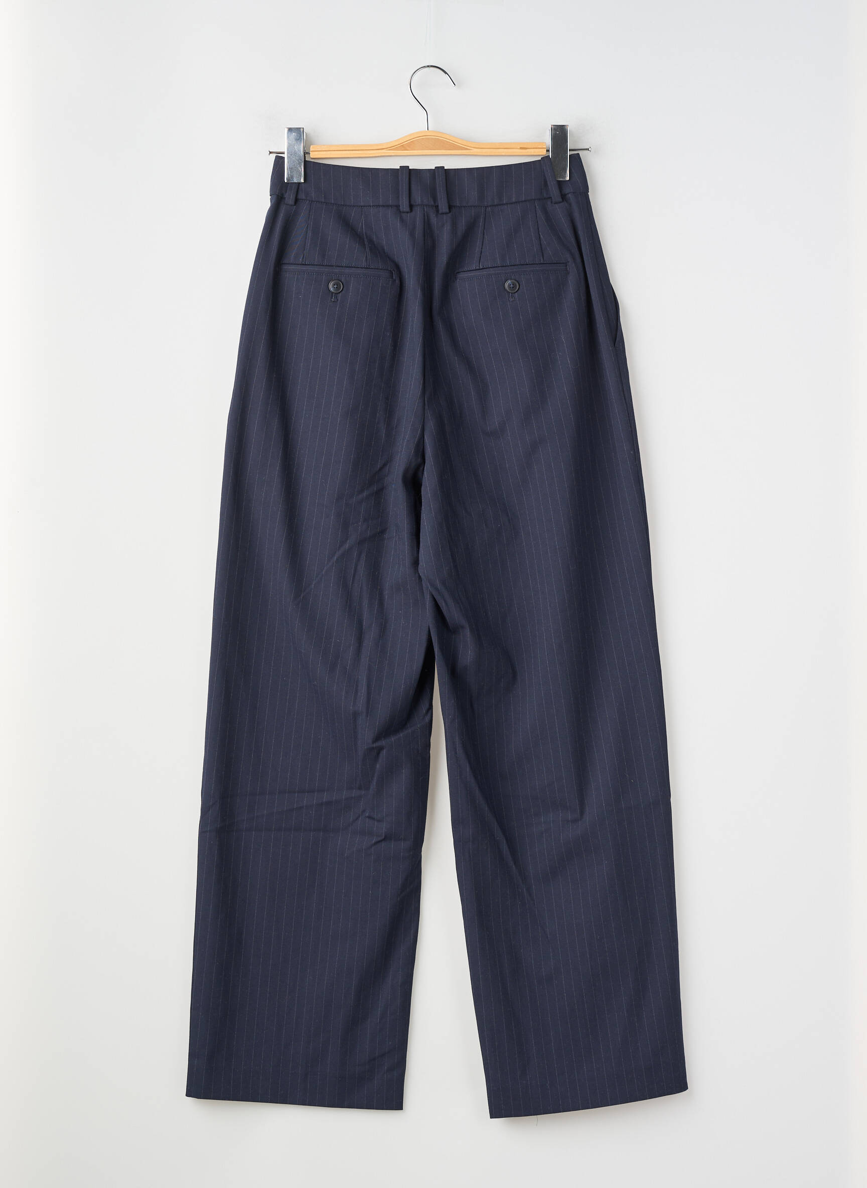 Pantalon large tissage popeline taille haute bleu UNIQLO femme