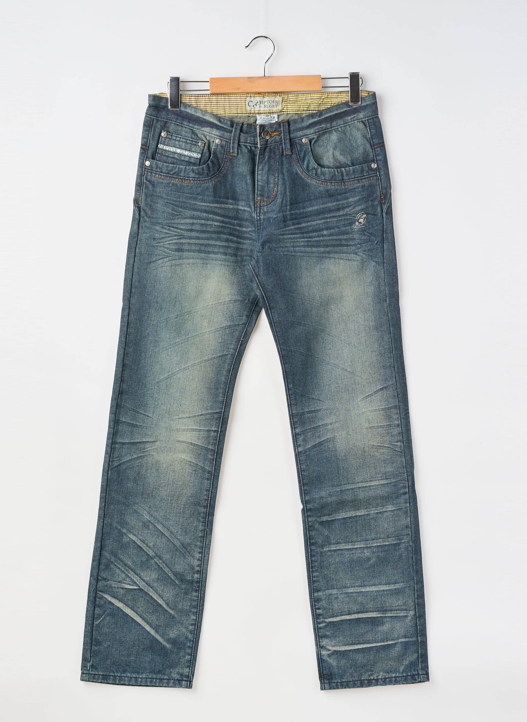 Jeans coupe droite fermeture zippée sous rabat boutonné taille normale bleu COMPTOIR DU RUGBY homme
