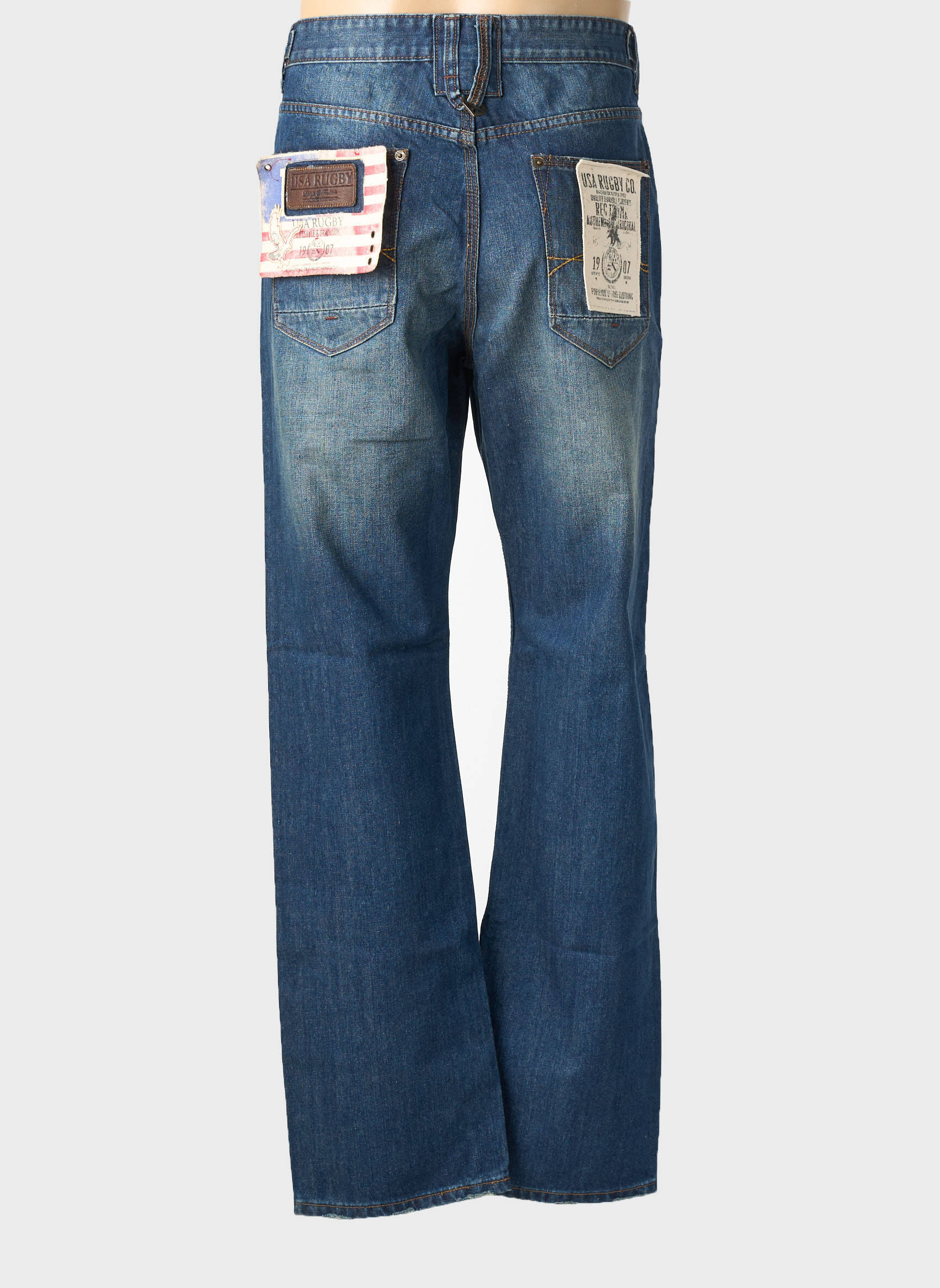 Jeans coupe droite effet usé délavé taille normale bleu USA RUGBY homme