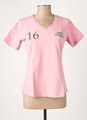 T-shirt col v manches courtes rose COMPTOIR DU RUGBY femme