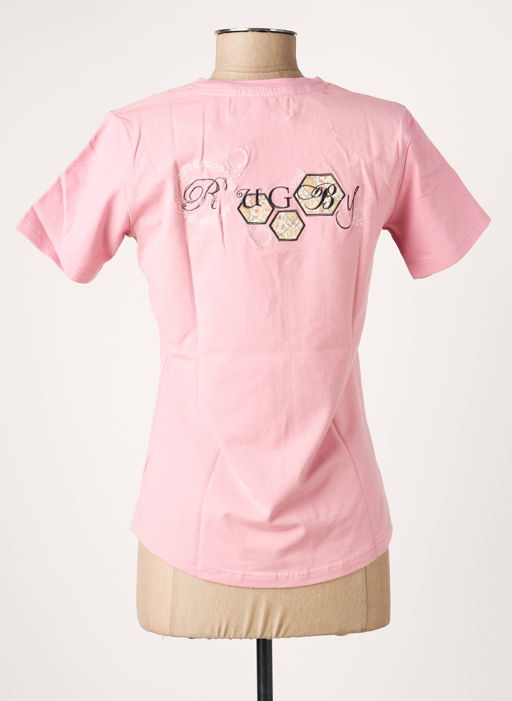 T-shirt col v manches courtes rose COMPTOIR DU RUGBY femme