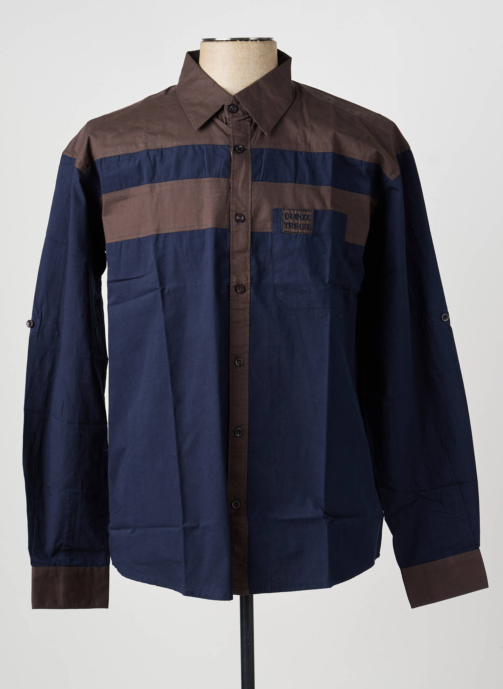 Chemise manches longues poches bleu QUINZE & TREIZE homme