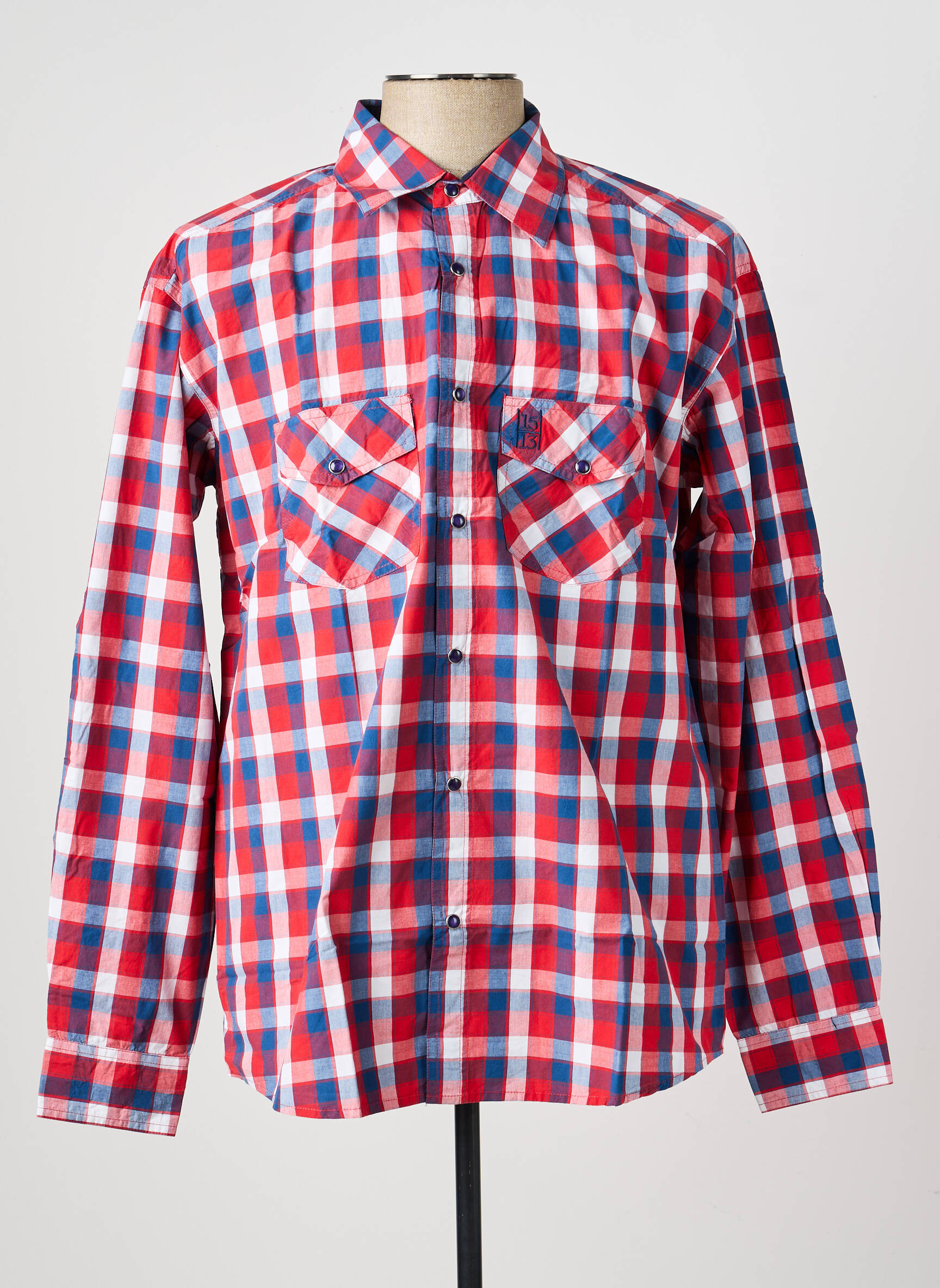Chemise manches longues poches rouge QUINZE & TREIZE homme