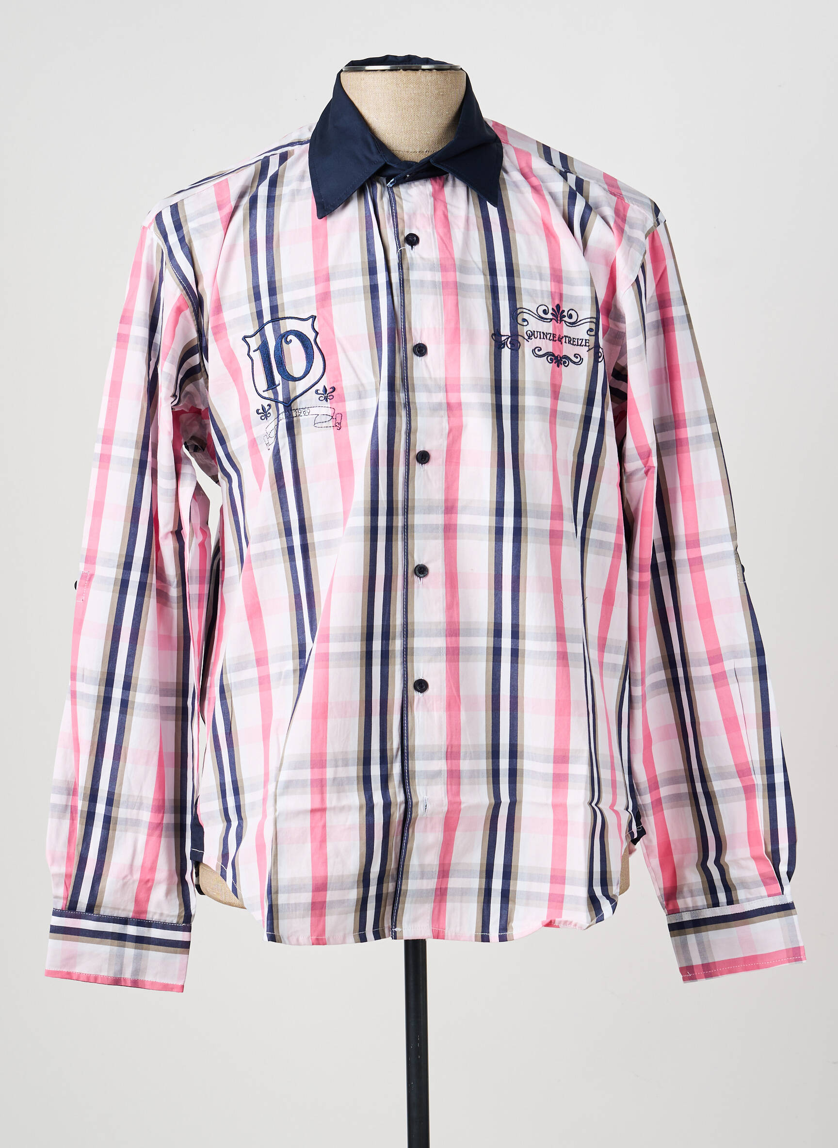 Chemise manches longues imprimé écossais rose QUINZE & TREIZE homme