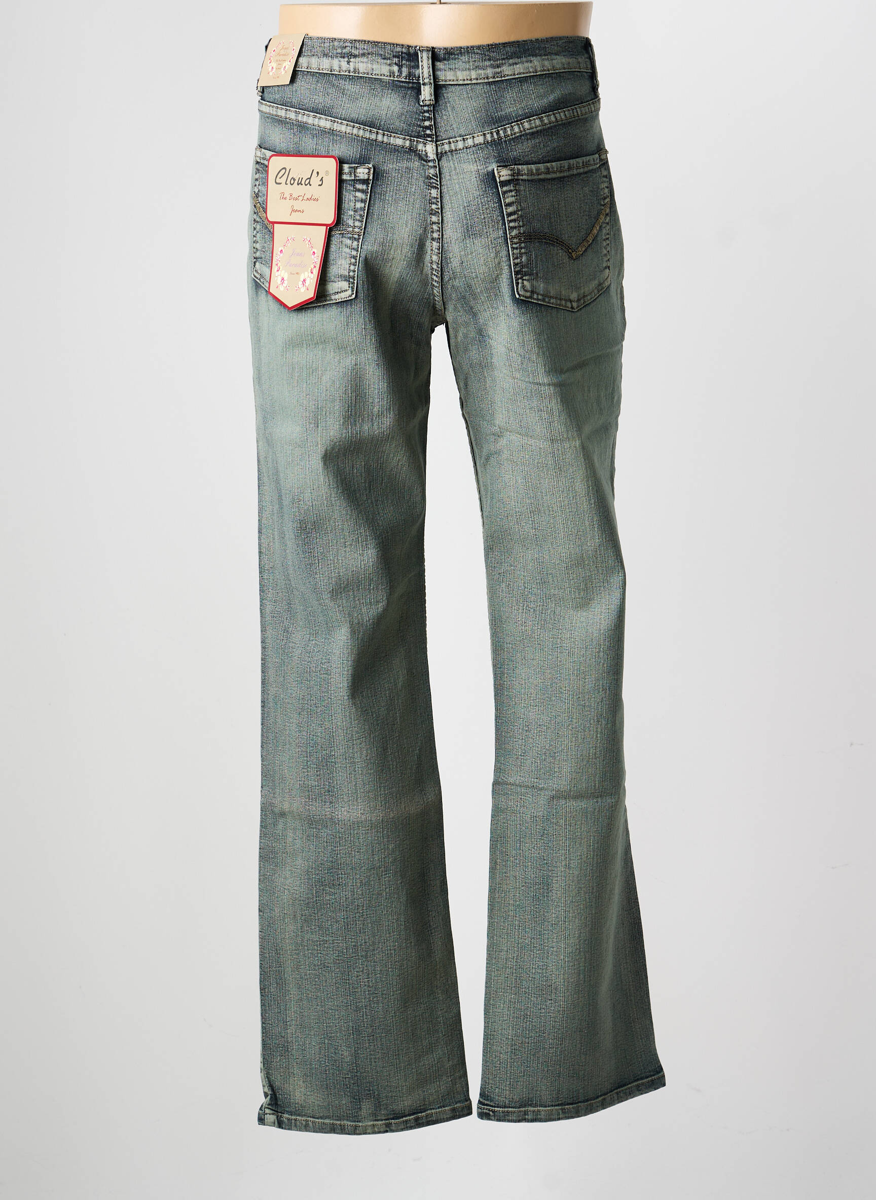 Jeans coupe droite broderie rivets taille normale gris CLOUD'S femme