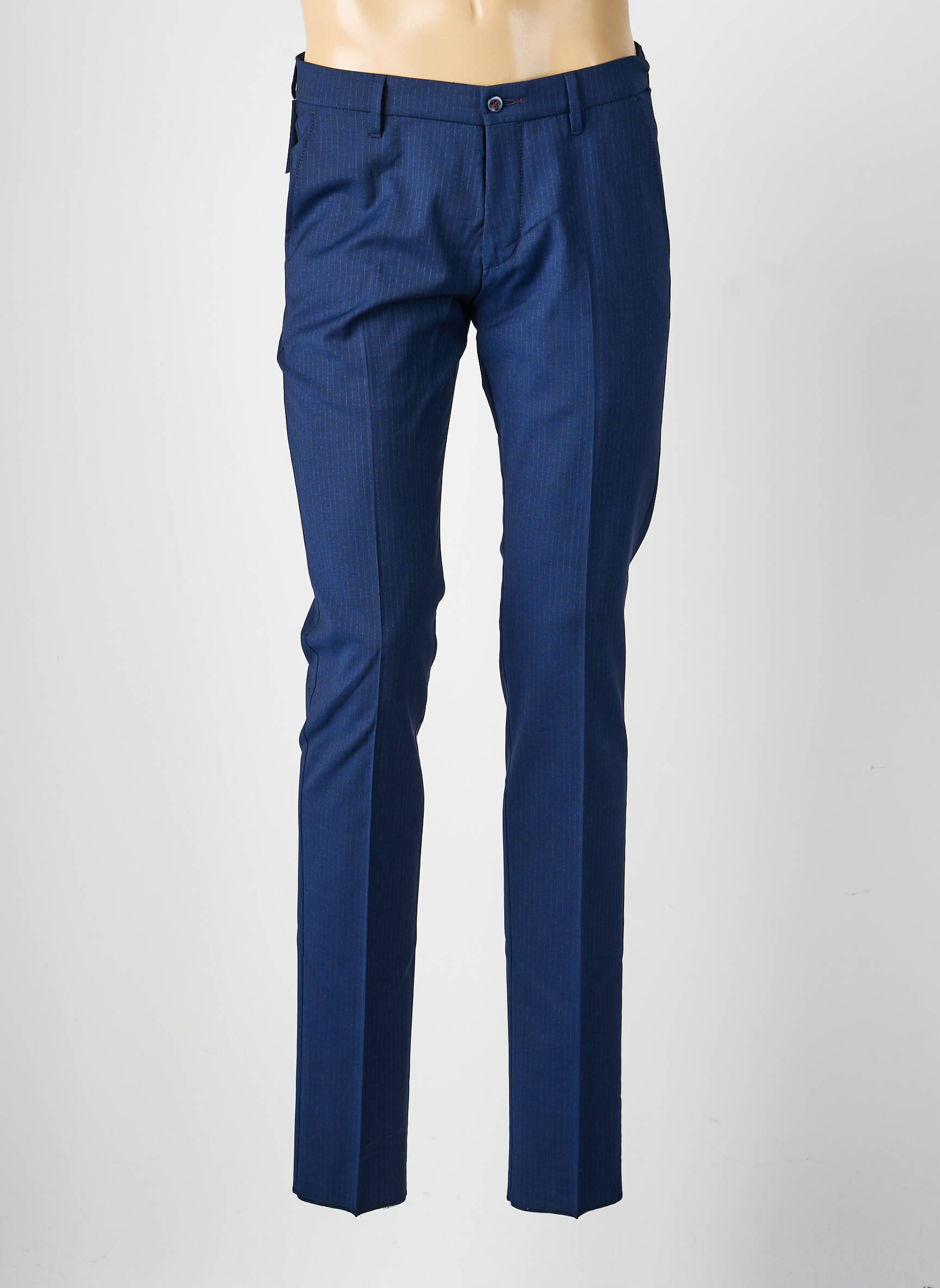 Pantalon slim taille à pinces taille normale bleu BRUNO SAINT HILAIRE homme