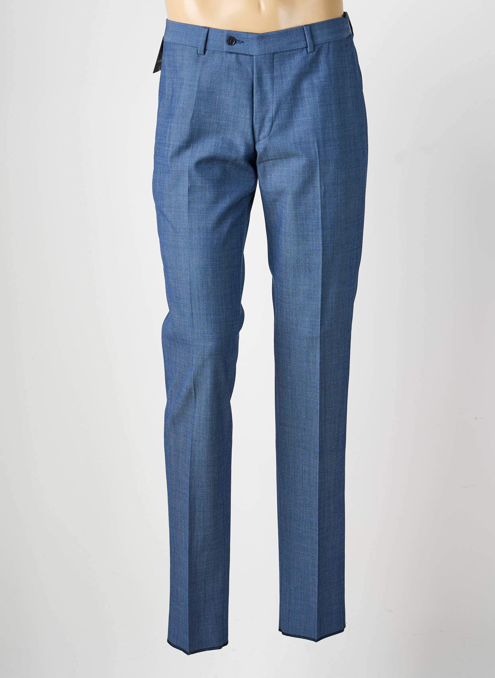 Pantalon slim tissage chiné taille normale bleu BRUNO SAINT HILAIRE homme