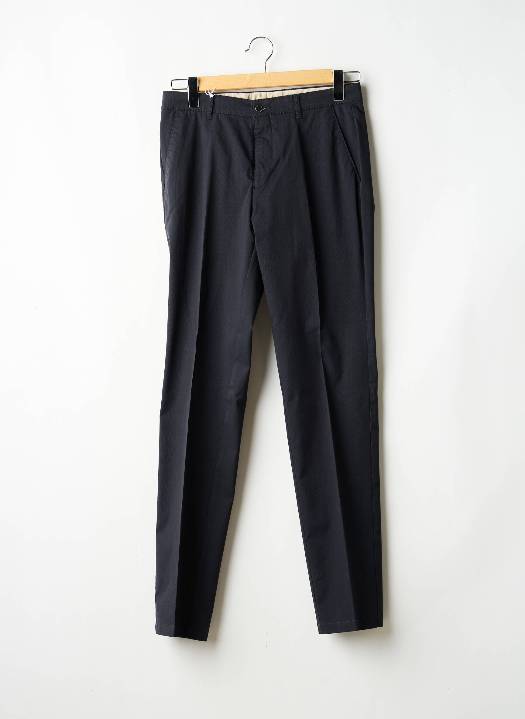 Pantalon slim tissage popeline taille haute bleu BRUNO SAINT HILAIRE homme