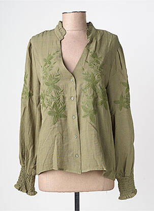 Chemisier tissage crêpe manches longues vert EMILIE.K femme