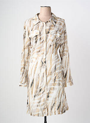 Robe mi-longue imprimé fantaisie manches longues beige EVA KAYAN femme