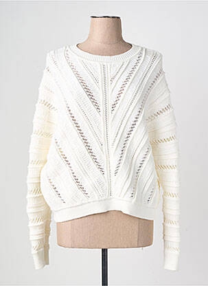 Pull maille ajourée manches longues beige SUNCOO femme