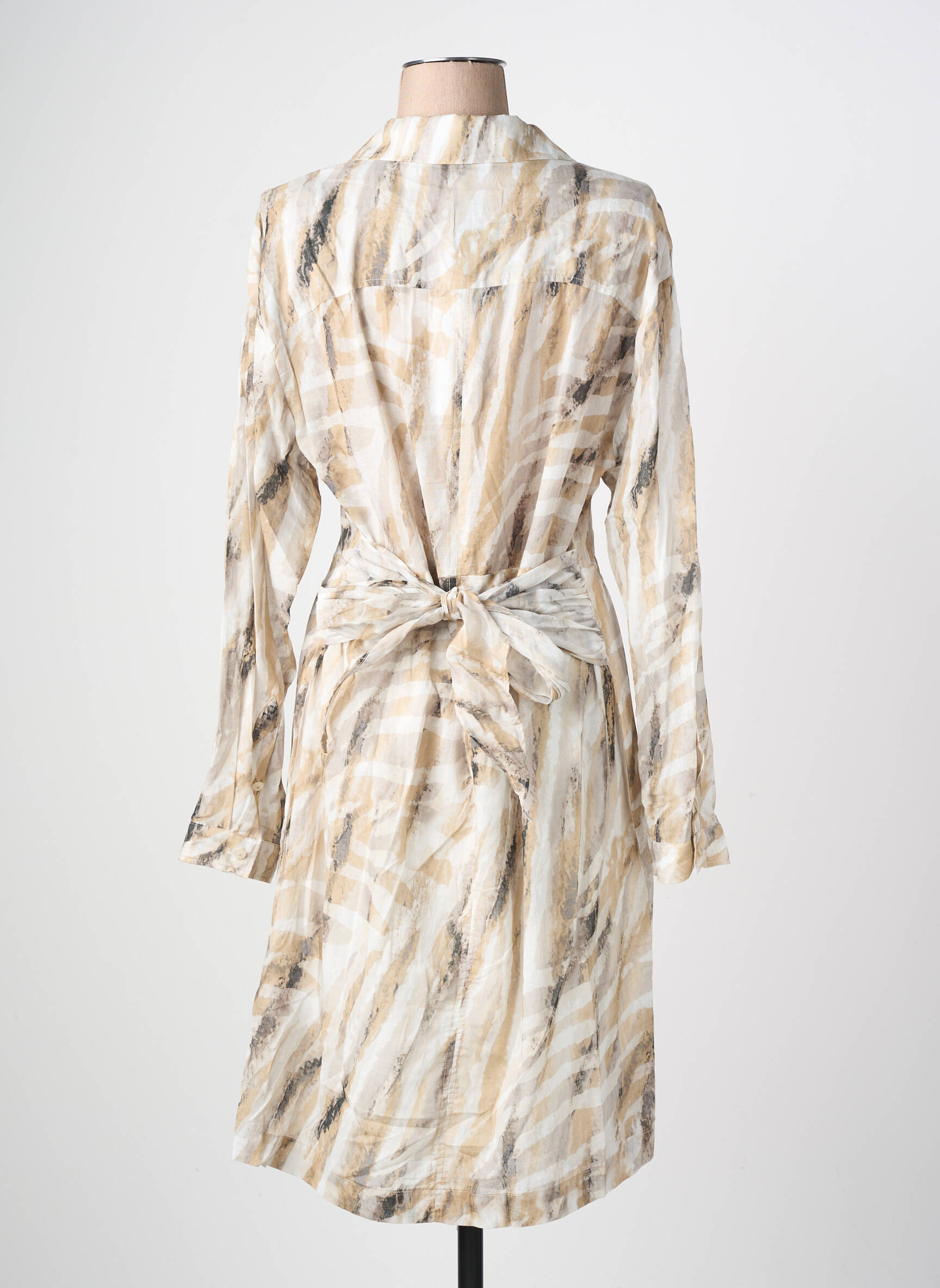 Robe mi-longue imprimé fantaisie manches longues beige EVA KAYAN femme