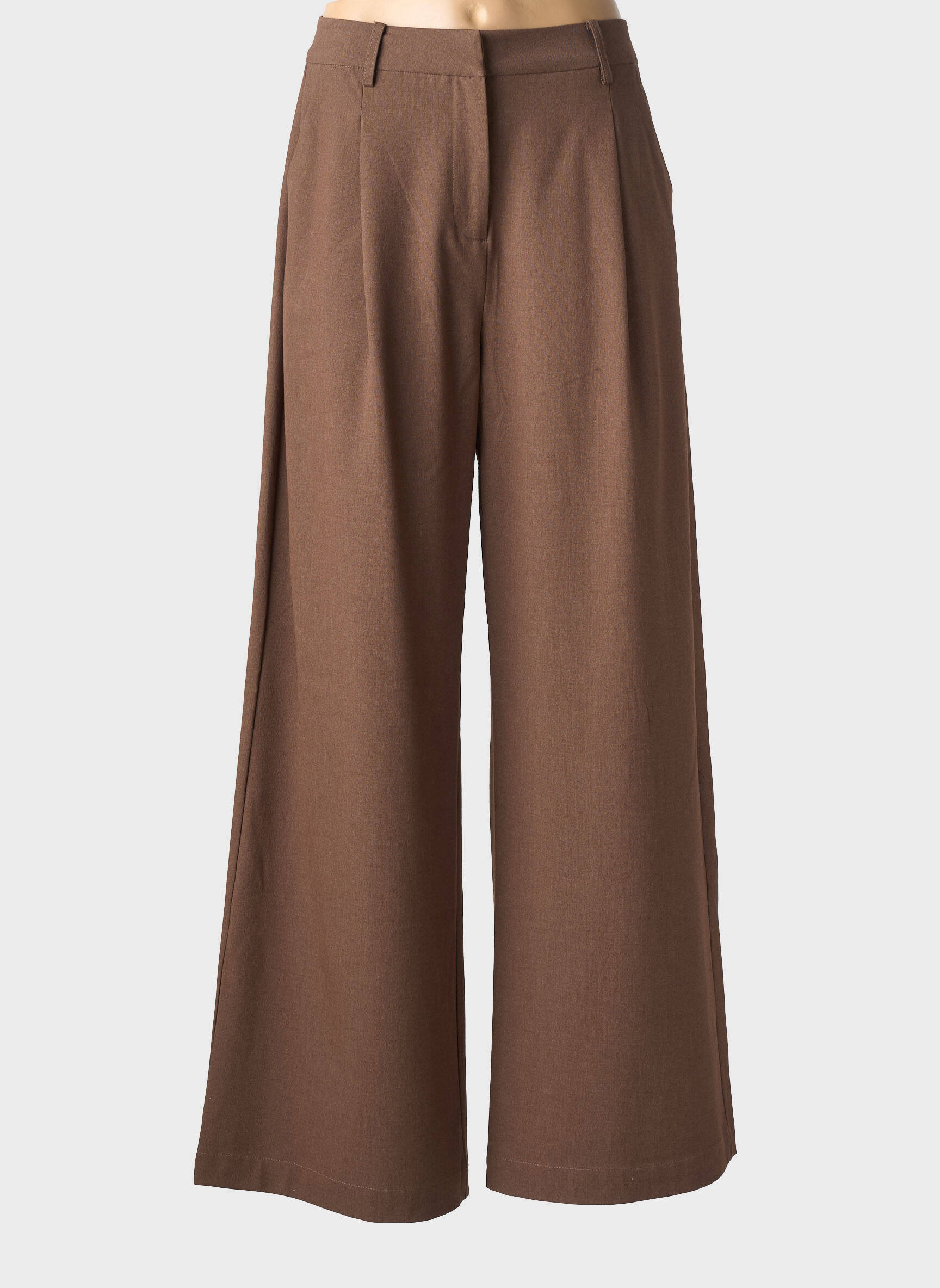 Pantalon large taille à pinces taille haute marron SUNCOO femme