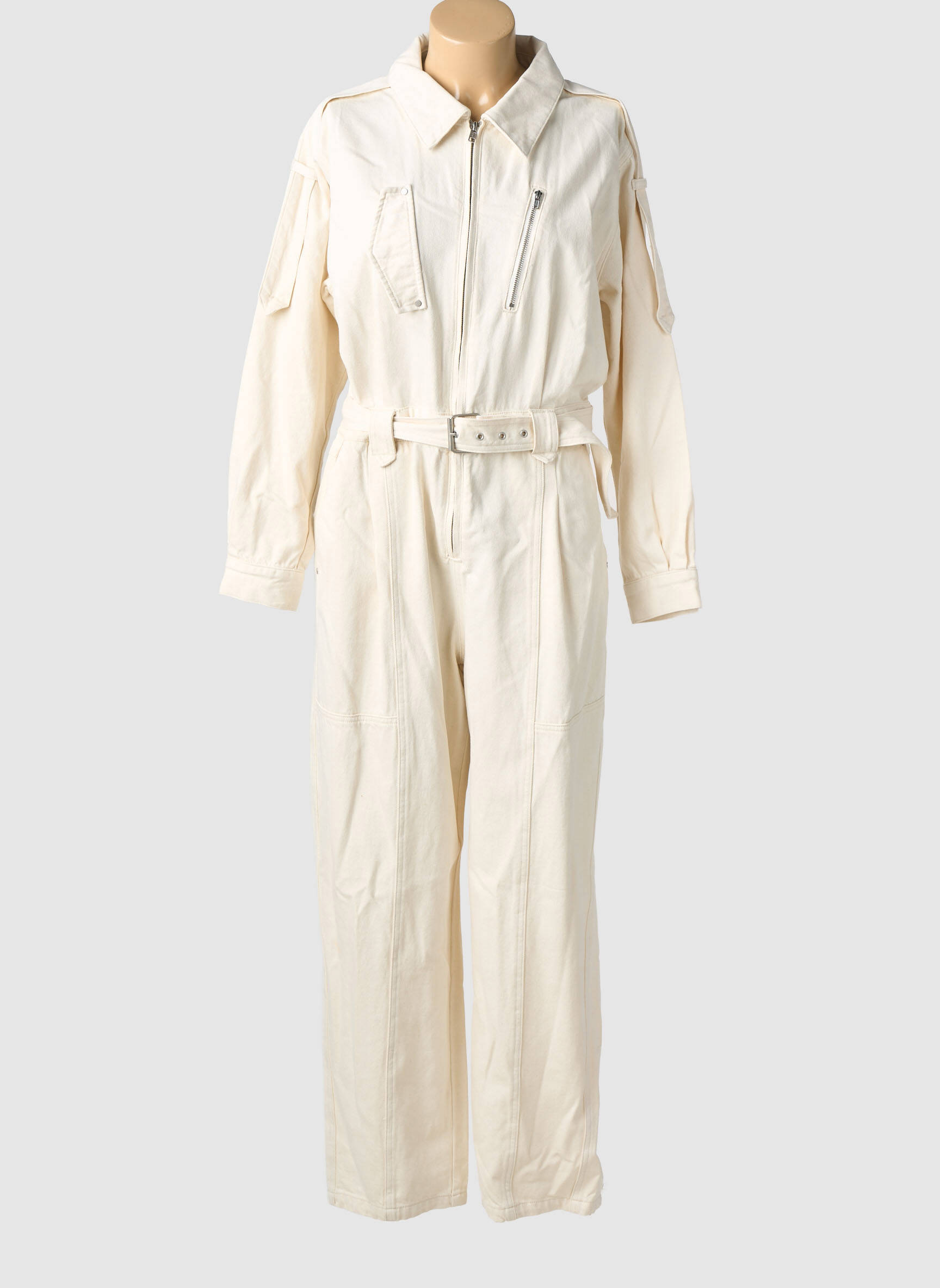 Combi-pantalon col chemisier manches longues beige SUNCOO femme
