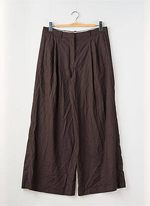 Pantalon large tissage popeline taille haute marron ZARA femme