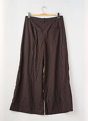 Pantalon large tissage popeline taille haute marron ZARA femme