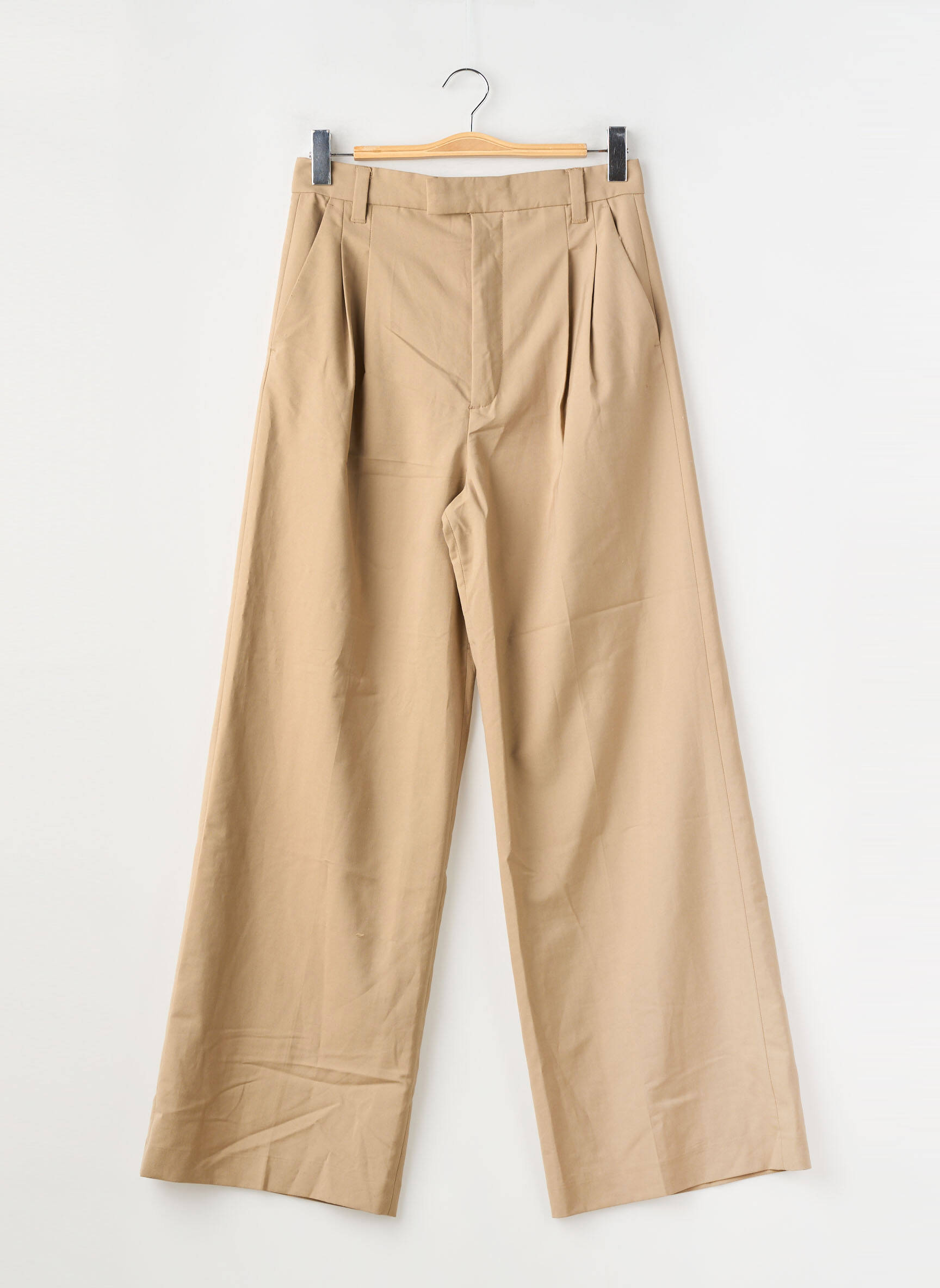 Pantalon large tissage popeline taille haute marron ZARA femme