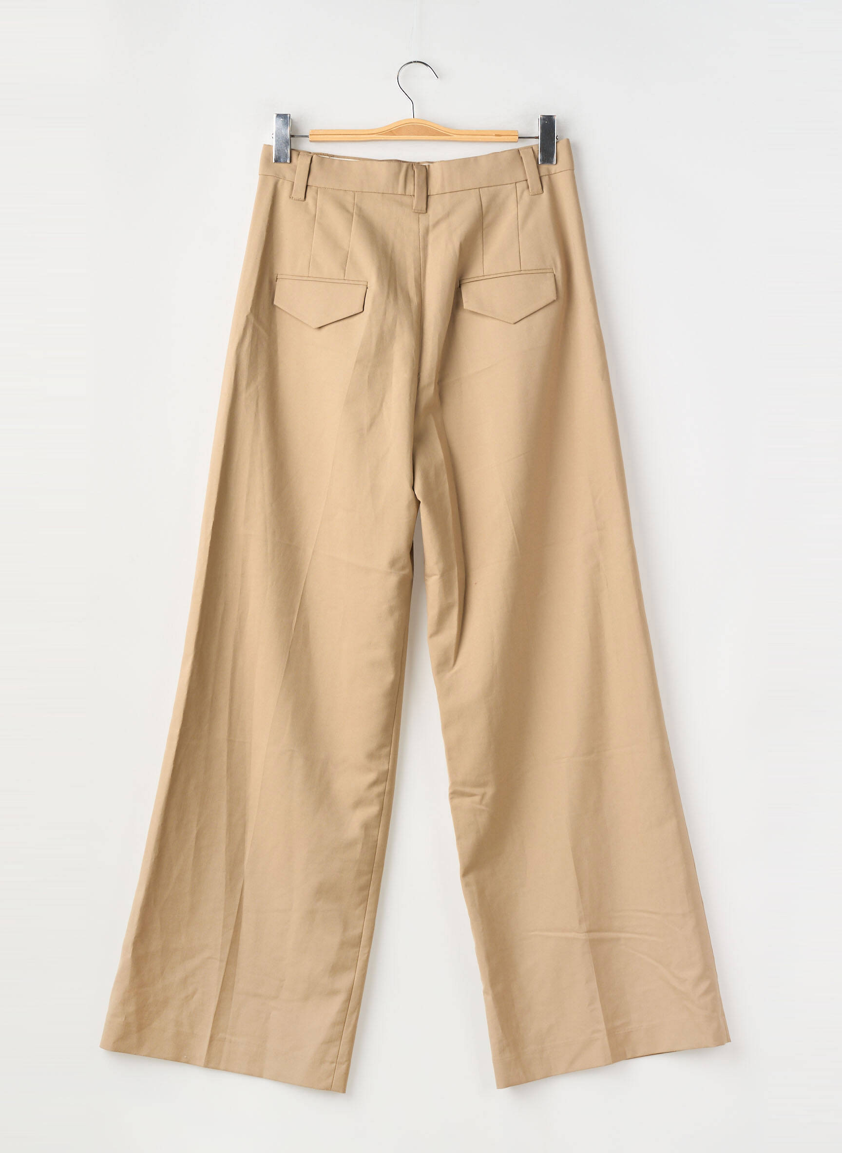 Pantalon large tissage popeline taille haute marron ZARA femme