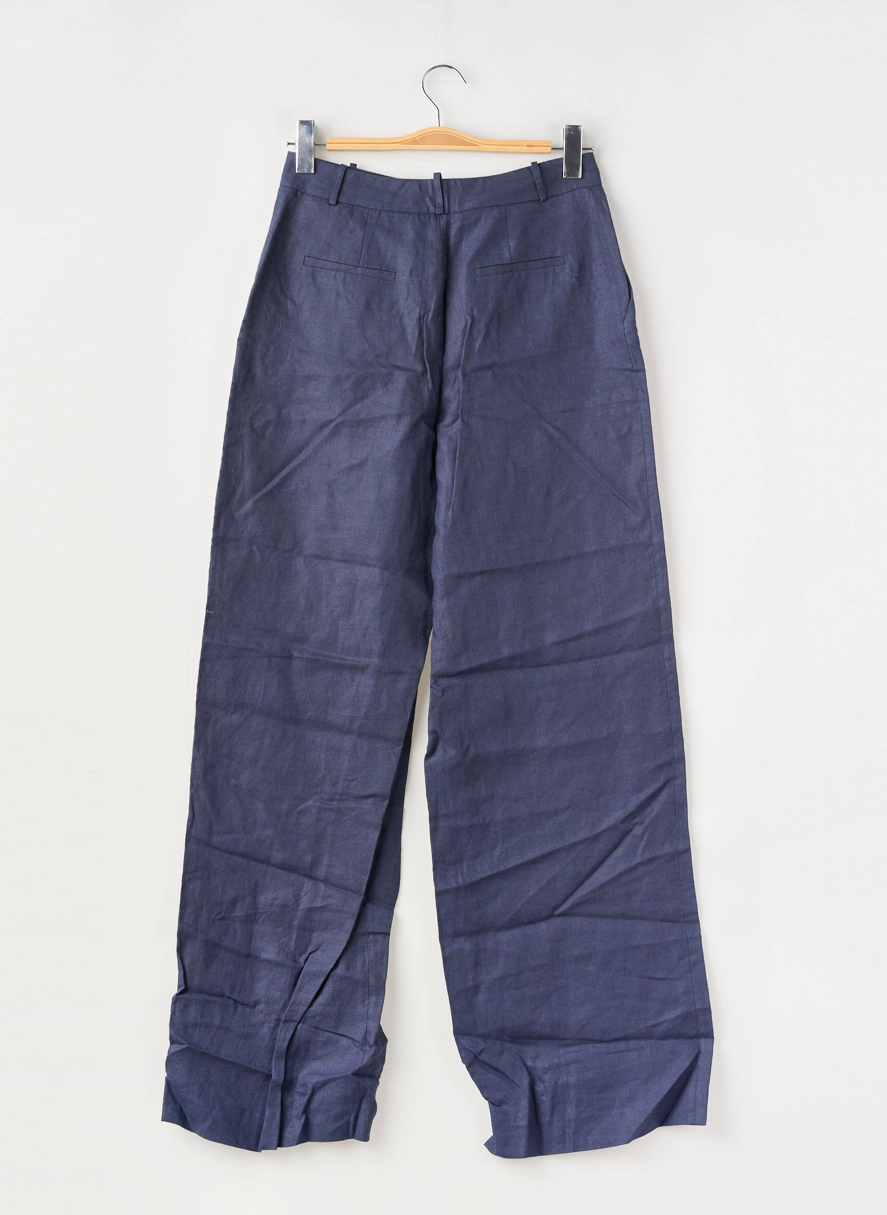 Pantalon large tissage crêpe taille haute bleu FACETTES STUDIO femme