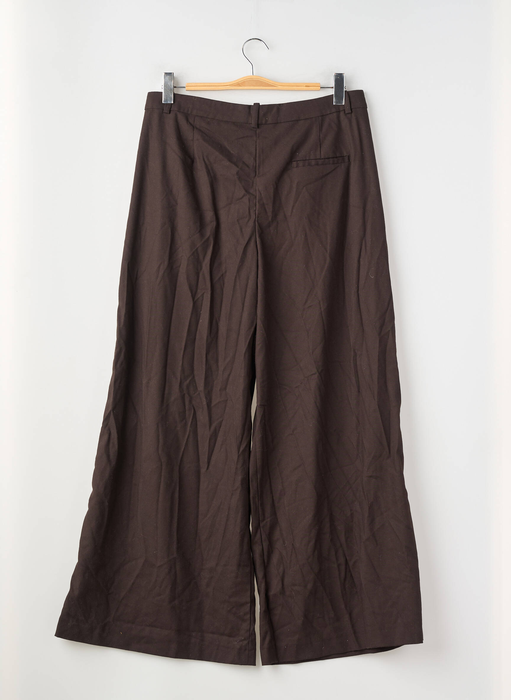 Pantalon large tissage popeline taille haute marron ZARA femme