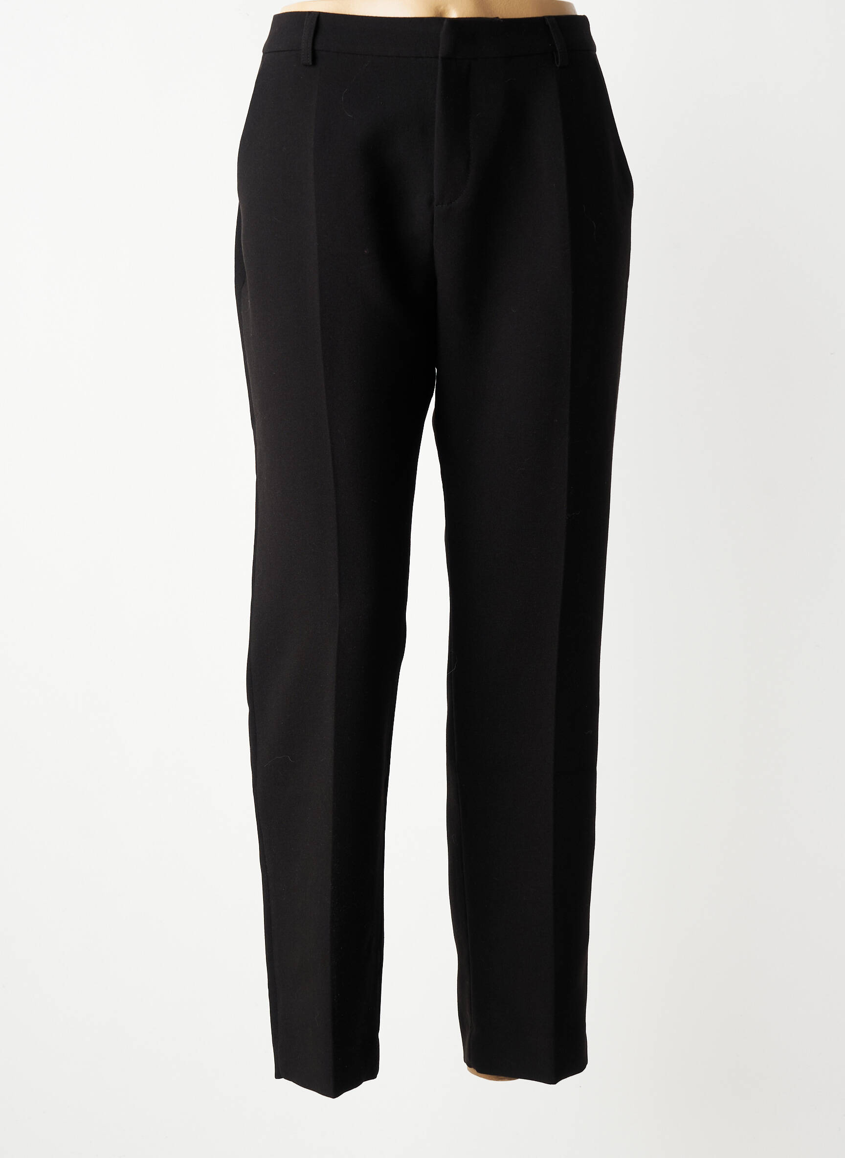 Pantalon droit tissage crêpe taille normale noir SIGNE NATURE femme