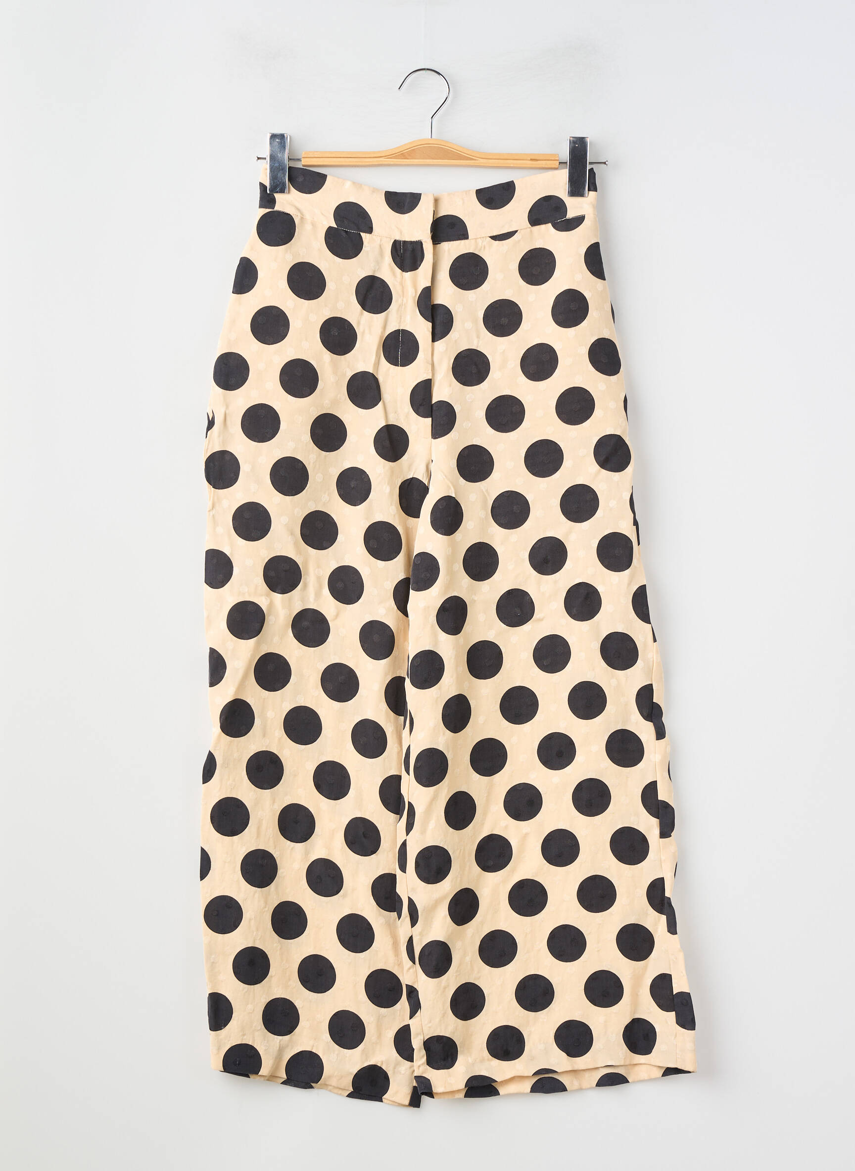 Pantalon large tissage crêpe taille haute beige ZARA femme