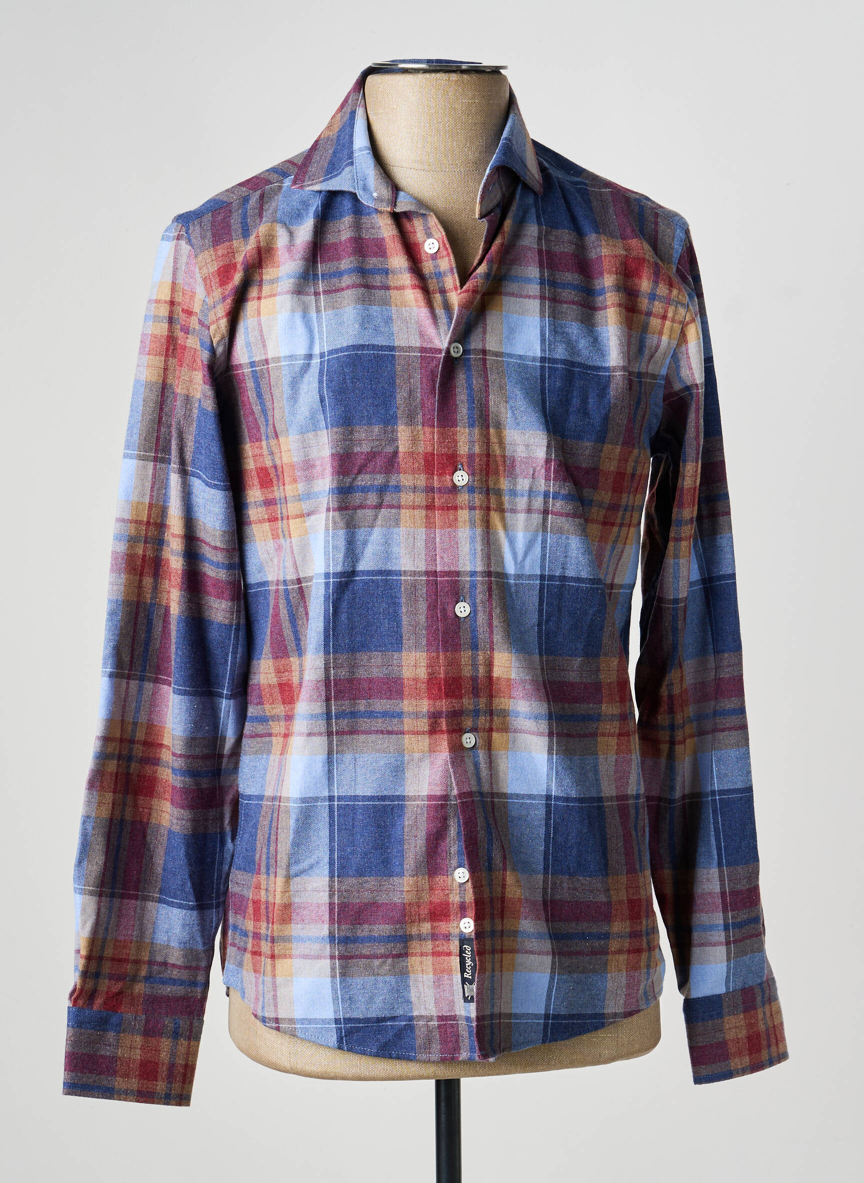 Chemise manches longues imprimé écossais bleu RECYCLED ART WORLD homme