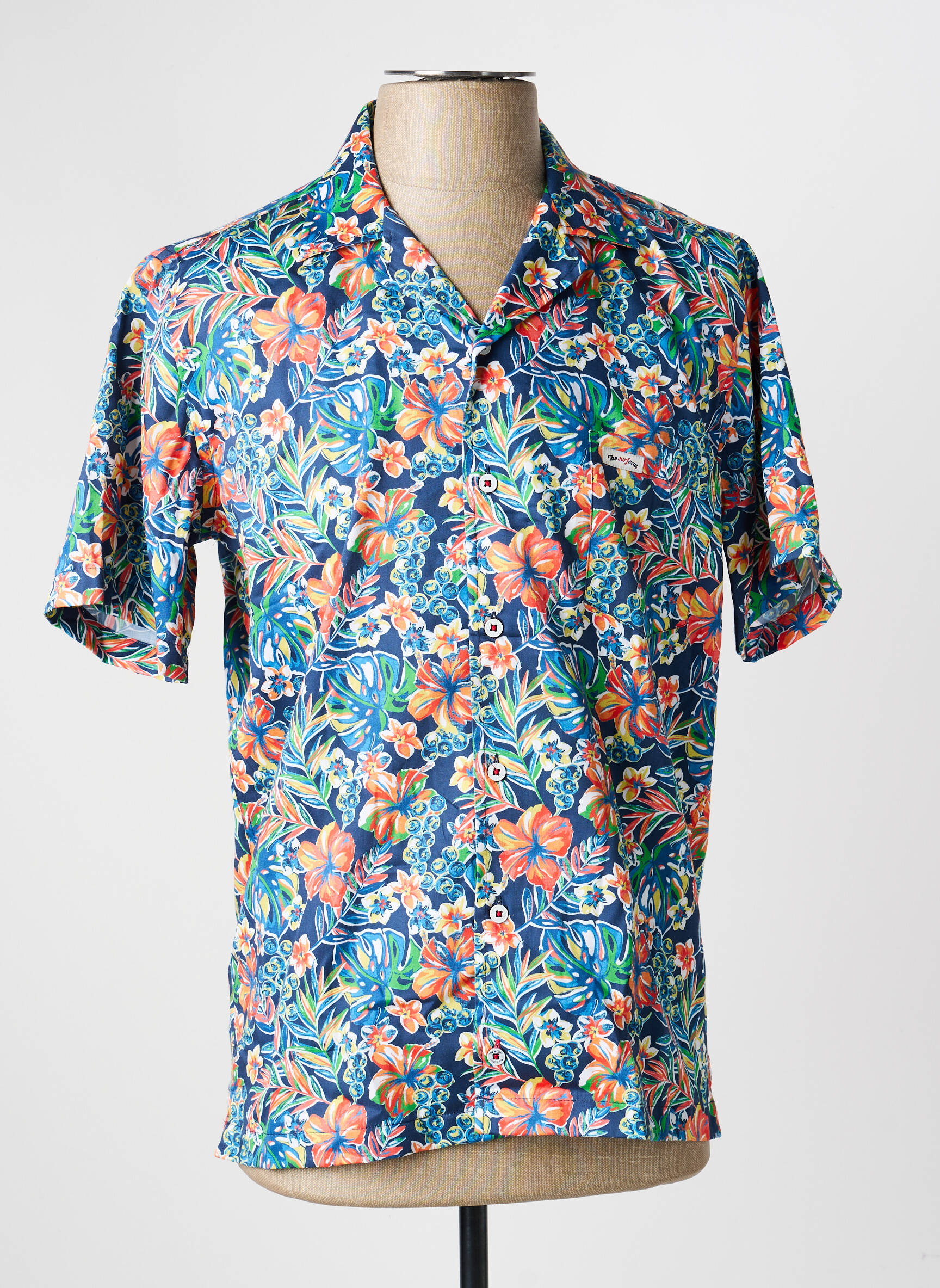 Chemise manches courtes col tailleur bleu THE SURFCAR homme
