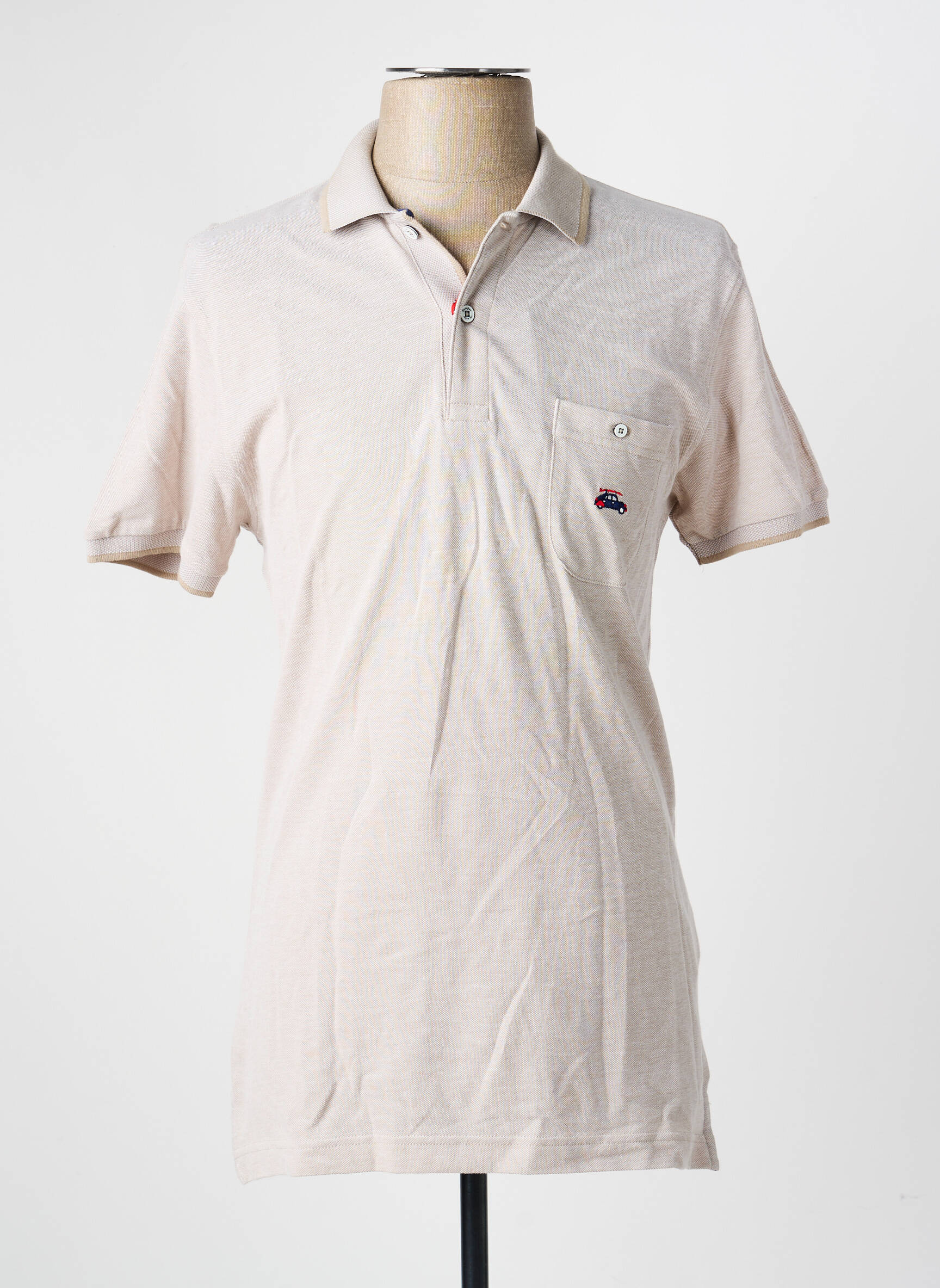 Polo tissage chiné manches courtes beige THE SURFCAR homme