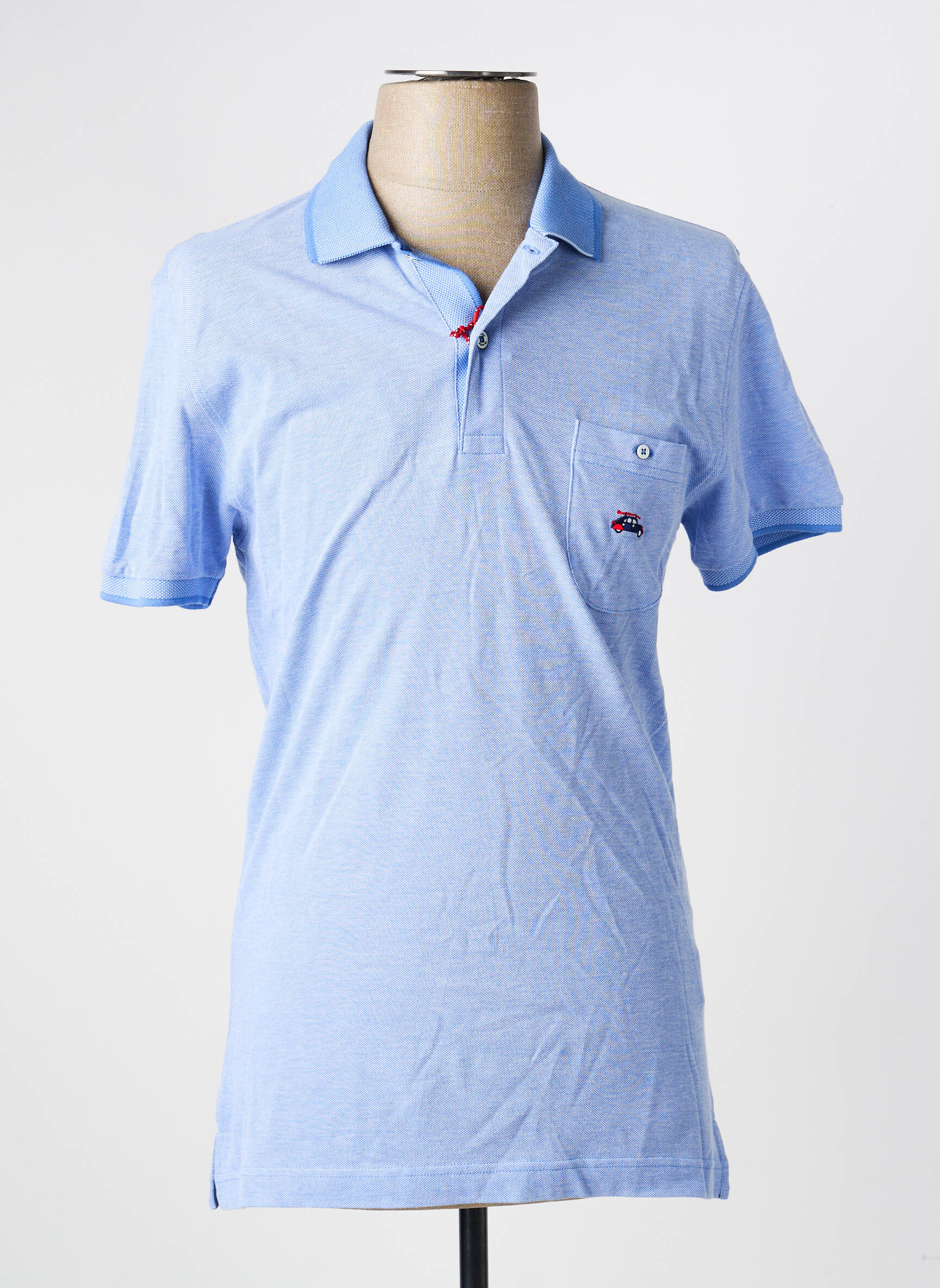 Polo tissage chiné manches courtes bleu THE SURFCAR homme