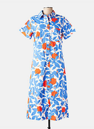 Robe mi-longue imprimé fleurs manches courtes bleu MADEMOISELLE YEYE femme