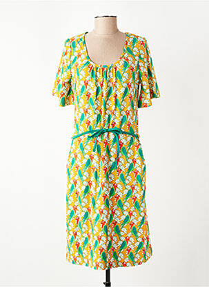 Robe mi-longue imprimé fantaisie manches courtes jaune BAKERY LADIES femme