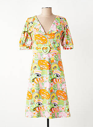 Robe mi-longue manches 3/4 manches 3/4 orange MARGOT femme