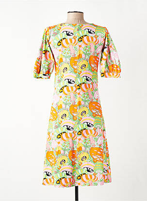 Robe mi-longue manches 3/4 manches 3/4 orange MARGOT femme
