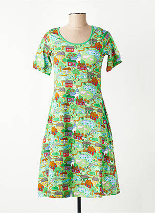 Robe mi-longue imprimé fantaisie manches courtes vert CISSI OCH SELMA femme