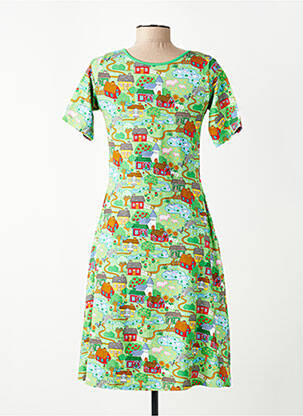 Robe mi-longue imprimé fantaisie manches courtes vert CISSI OCH SELMA femme