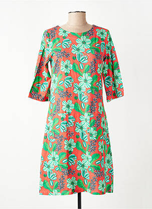 Robe mi-longue imprimé fleurs manches 3/4 orange CISSI OCH SELMA femme