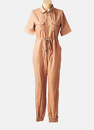 Combi-pantalon col chemisier manches courtes marron KOOIOOK femme