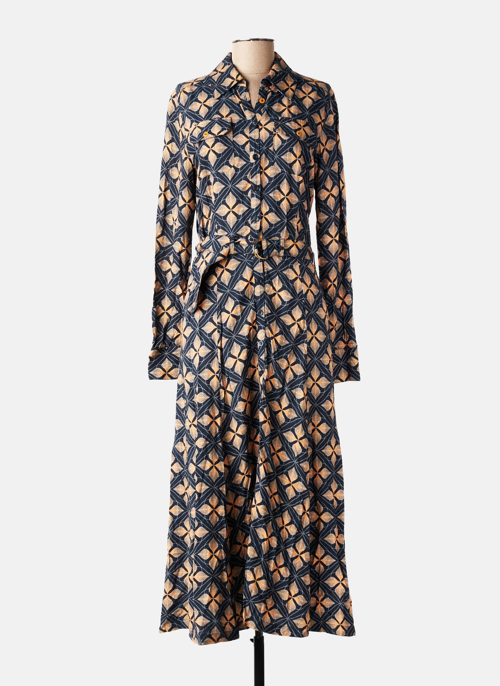 Robe longue imprimé fantaisie manches longues bleu 4 FUNKY FLAVOURS femme