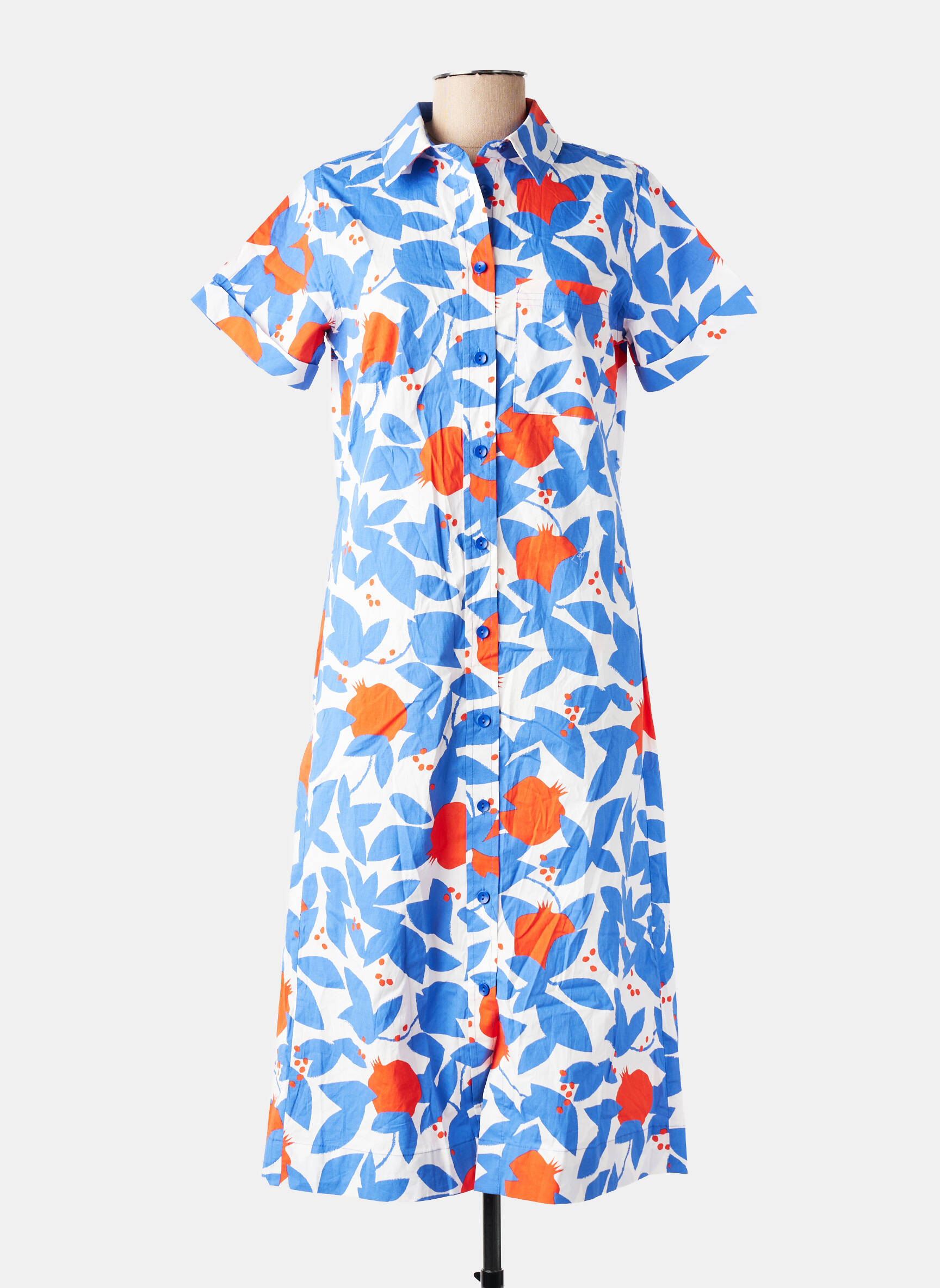 Robe mi-longue imprimé fleurs manches courtes bleu MADEMOISELLE YEYE femme