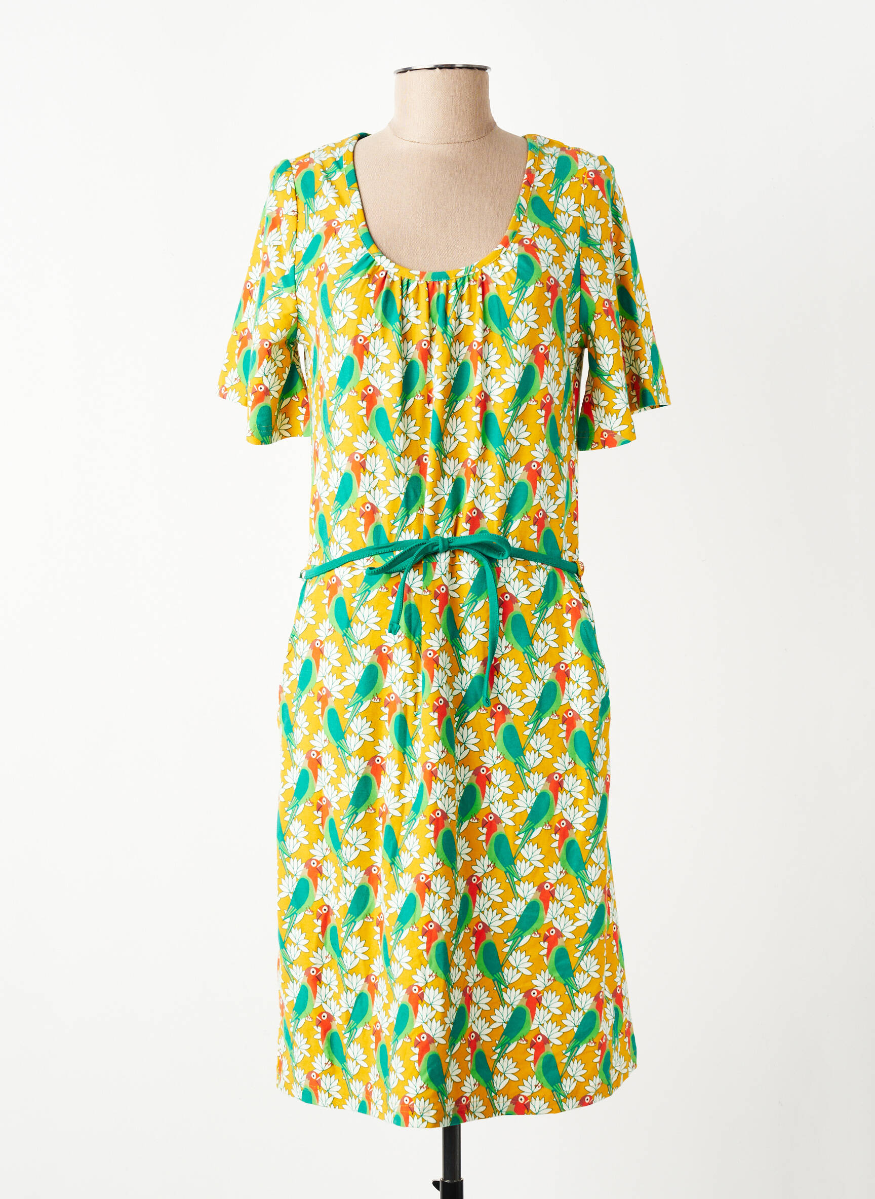 Robe mi-longue imprimé fantaisie manches courtes jaune BAKERY LADIES femme